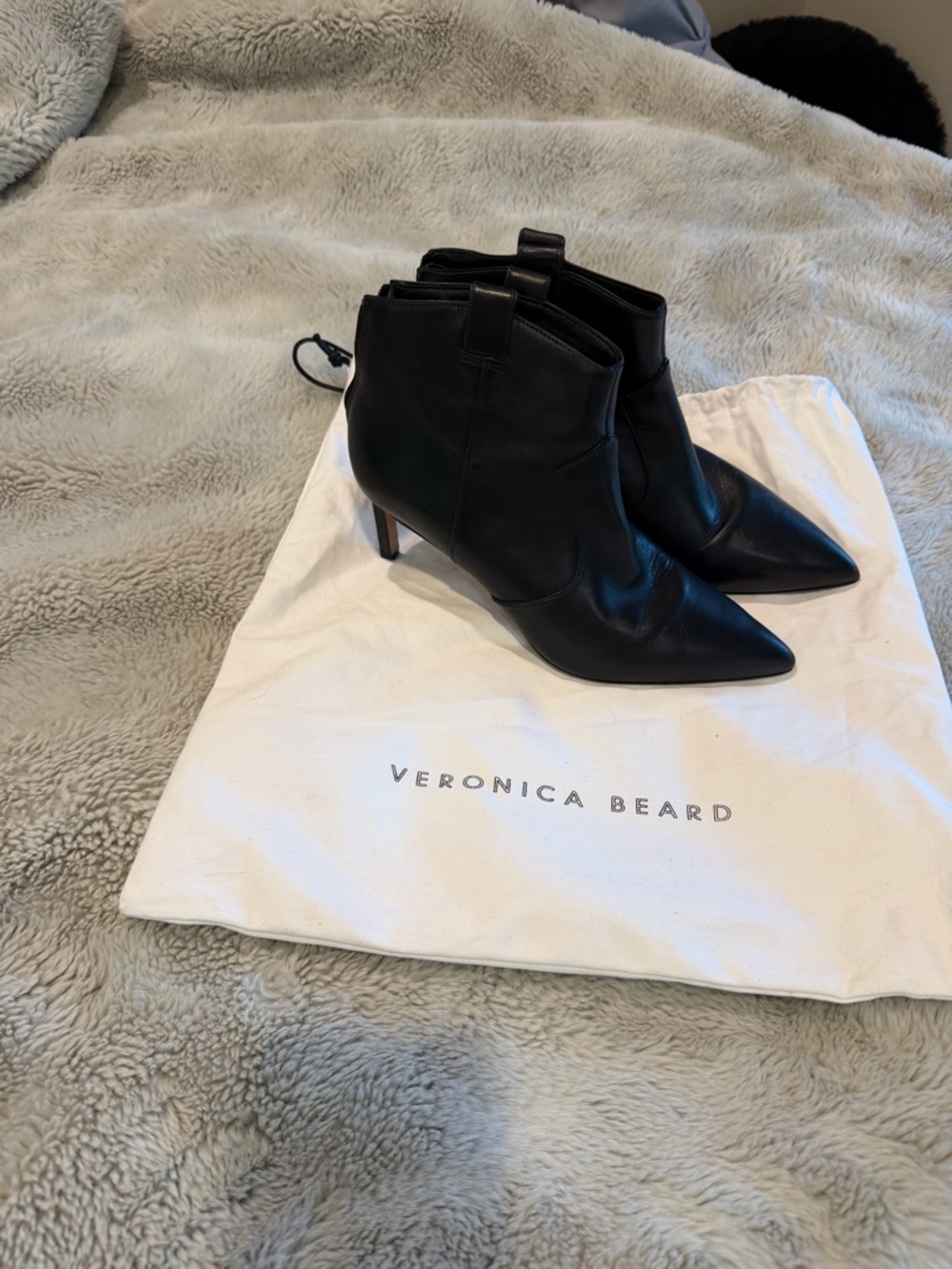 Veronica Beard Black Pointed-Toe Leather Ankle Booties